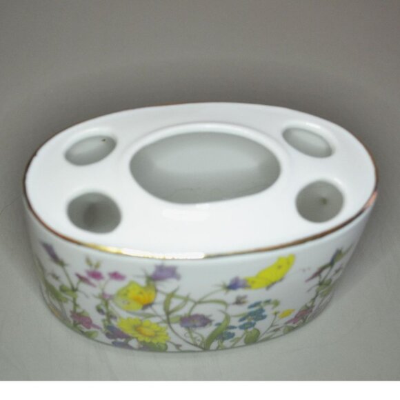 Vintage Decorative Ceramic 3 Piece Bath Set Enesco Japan Butterflies And Flowers - Picture 4 of 12